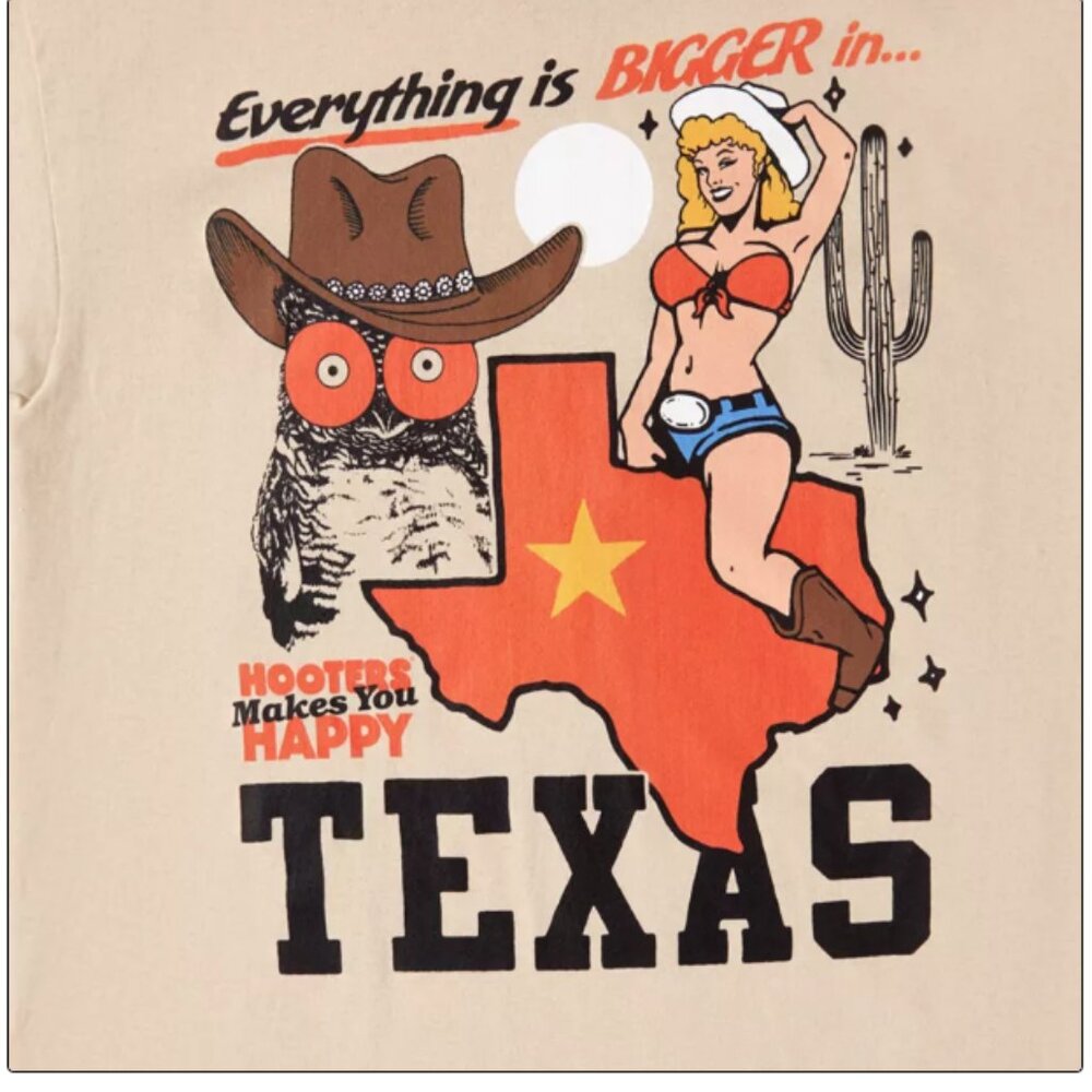 Bigger In Texas Hooters T Shirt - Picture 2 of 2